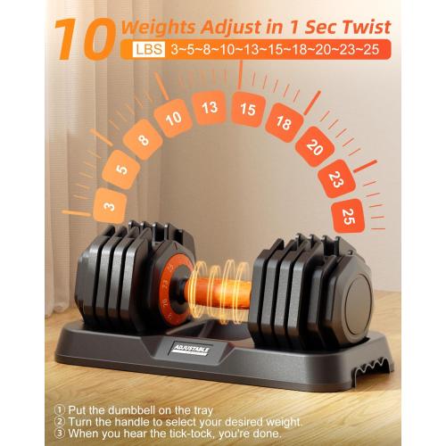 Adjustable Dumbbell Set 25lb/50lb, 10 in1 Adjustable Dumbbells for Home Gym