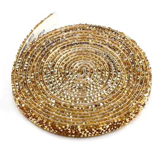 3 Yards Gold Resin Rhinestone Ribbons Self-Adhesive with Glitter Diamond Ribbon Crystal Strips Roll for DIY Art Crafts and Clothing Decoration (0.4 Inch)
