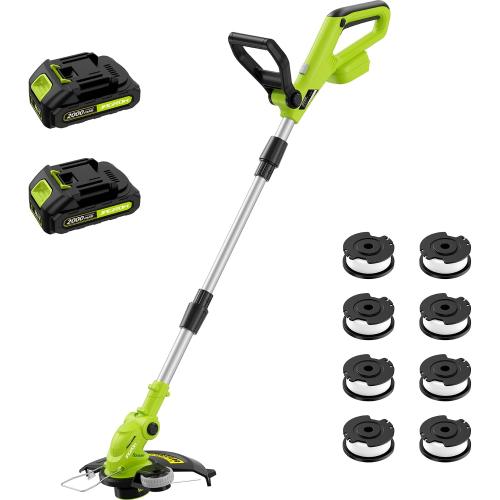 12 Cordless String Trimmer with 2 2.0Ah Battery and Charger, Electric Weed Wacker, Weed Eater Battery Powered, 20V Lawn Mower Lawn Edger, Auto Line Feed Grass Cutter Lightweight Garden Tools for Yard