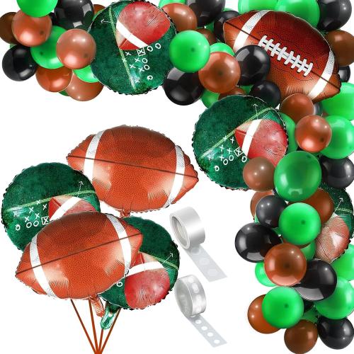 Skylety 97 Pcs Football Balloons Arch Set 6 Football Field Foil Balloons 90 Latex Airballoon and Long Airballoon Strip for Sport Themed Birthday Party Decorations(Black, Green, Brown)