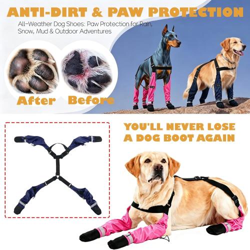 yucca Rubber Dog Boots for Paws, Easy-On Pet Suspender Boot Leggings, Anti Slip Dog Socks, Reusable Waterproof Dogs Booties, Protect Paws from Rain, Snow, Slush, and Snow Melt