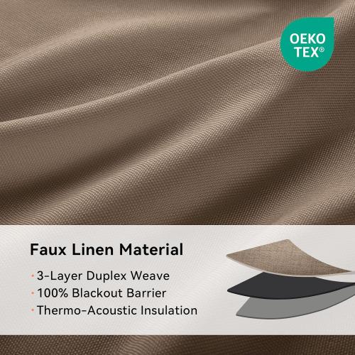 Brown Total Blackout Linen Pinch Pleated Curtains 96 Inches Long
