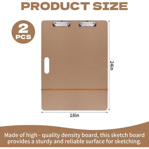 2pcs 18 x 24 Artist Sketch Tote Board, Lightweight Hardboard Drawing Board with Clips and Handle for Art, Sketching, Travel, Classroom,Studio or Field Use