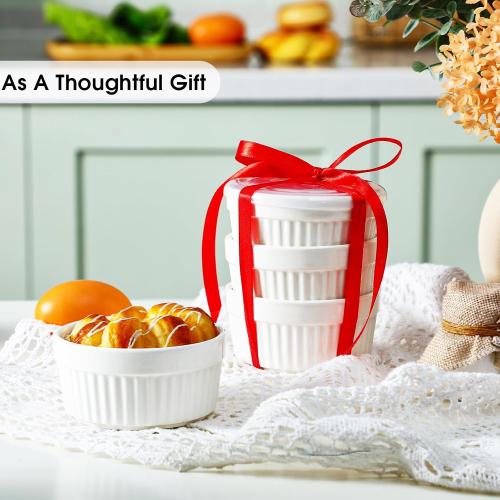 12 Pack White Ramekins 6 oz with Lids, Oven Safe Porcelain