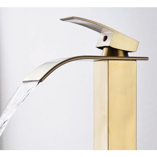 Tall Bathroom Vessel Faucet Champagne Brushed Gold, Waterfall