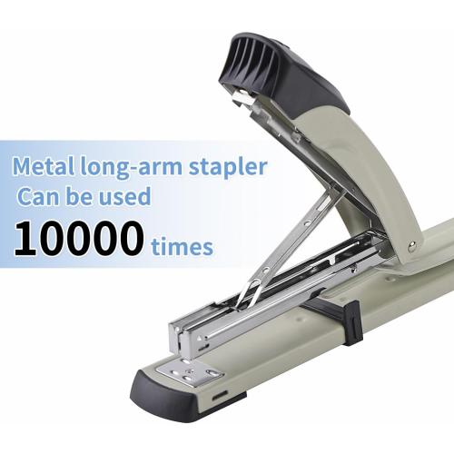 Long Reach Stapler,with 2000 Staples & Stapler Remover Full Strip，20-25 Sheet Capacity,with Built-in Ruler and Adjustable Locking Paper Guide, Gray