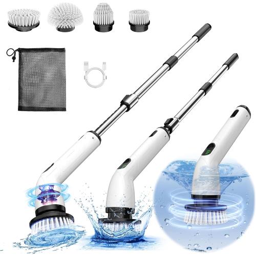 TUYU Electric Spin Scrubber, Full-Body IPX7 Waterproof Bathroom Scrubber,4 Replacement Head for Adjustable Extension Handle Electric Cleaning Brush for Bathroom, Tub, Tile
