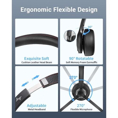 JIAMQISHI Wireless Headset with Mic for Work, Bluetooth V5.2 Headphones with Noise Cancelling Microphone, USB Dongle, Clear Calls & Mic Mute, for Laptop, PC, iPhone & Android Phones