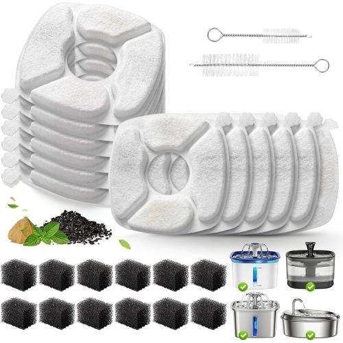 Cat Water Fountain Replacement Filters-12 Pack Cat Fountain Filters with 12 Pack Sponges, Enhanced Compatibility Pet Fountain Filter Fit for 50oz, 84oz, 95oz or 108oz Automatic Pet Dog Water Dispenser