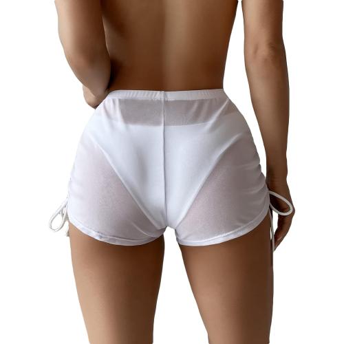 Size XS Color White Women's Drawstring Side Mesh Sheer Beach Summer Cover Up Shorts Bikini Bottoms