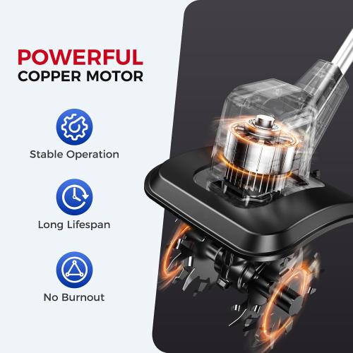 Cordless Tiller Cultivator 9 Width 6.6 Depth, 2×4.0Ah Batteries | 48 Steel Tines, 360RPM, Lightweight Battery Powered Small Garden Rototiller for Lawn Gardening Soil Cultivation