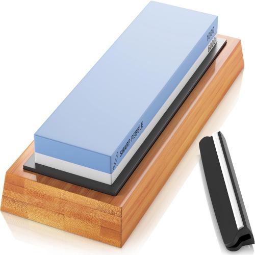 Sharp Pebble Premium Whetstone Knife Sharpening System – 1000/6000 Grit Whetstone Knife Sharpener Kit with Angle Guide & Non-Slip Bamboo Base – Guided Beginner Instructions