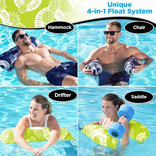 Waterlife 4-in-1 Pool Hammock 4-Pack, Inflatable Pool Chair Float, Water (Saddle, Lounge Chair, Drifter)