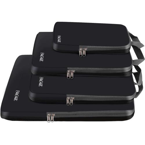 BAGAIL 4 Set/6 Set/8 Set Compression Packing Cubes Travel Accessories Expandable Packing Organizers (Cloth Pattern, 4-Black)