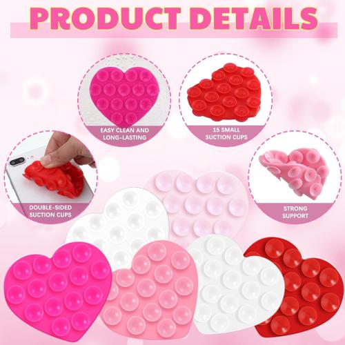 Teenyyou 6 Pcs Heart Suction Phone Grip, Silicone Suction Case,Pink Series