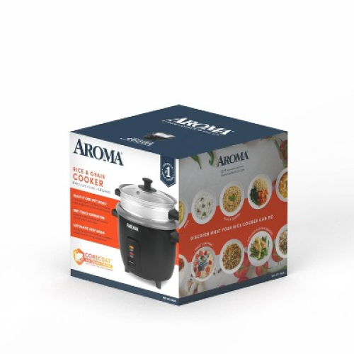 Aroma 6 Cup Rice Cooker with Outer Steam Tray Black‼️light dirt and missing clear lid‼️