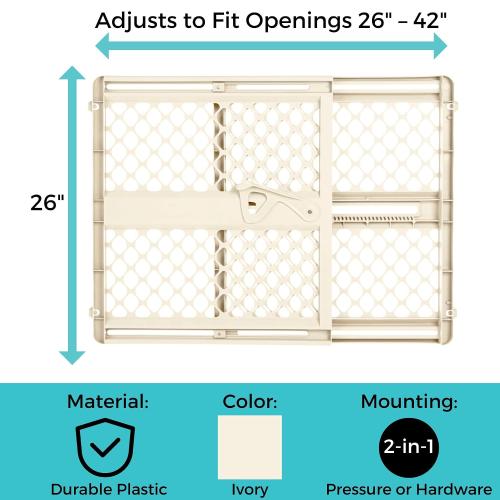 White Toddleroo by North States - Supergate Ergo Baby Gate: Plastic Baby Gate for Stairs & Doorways - Adjustable Indoor Safety Gate - Made in USA - 26 to 42 Inches Wide - 26 Inches Tall - White