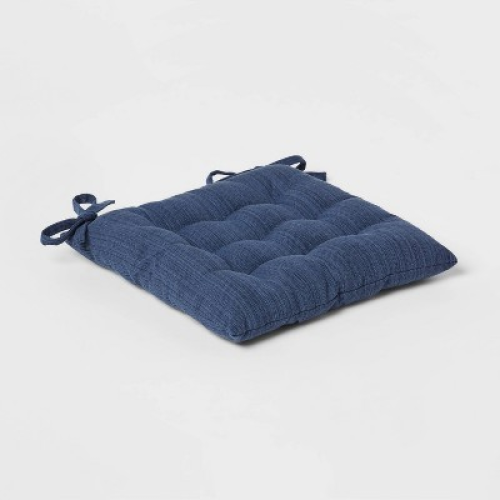 Denim Solid Chair Pad Seat Cushion Blue - Threshold™: Indoor Kitchen Chair Cushions, Cotton & Polyester, 15x15