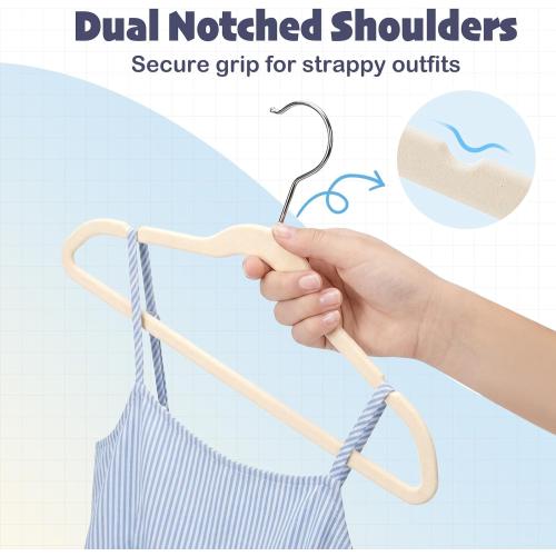 HOUSE DAY 14 Inch Kids Velvet Hangers 50 Pack, Durable Big Kid Hanger Beige