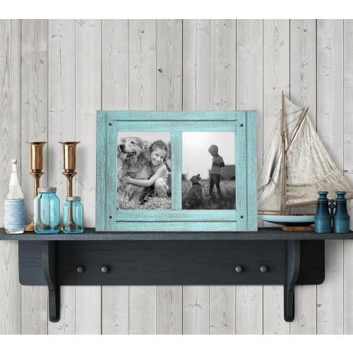 Americanflat 5x7 Double Picture Frame - Rustic Turquoise Blue
