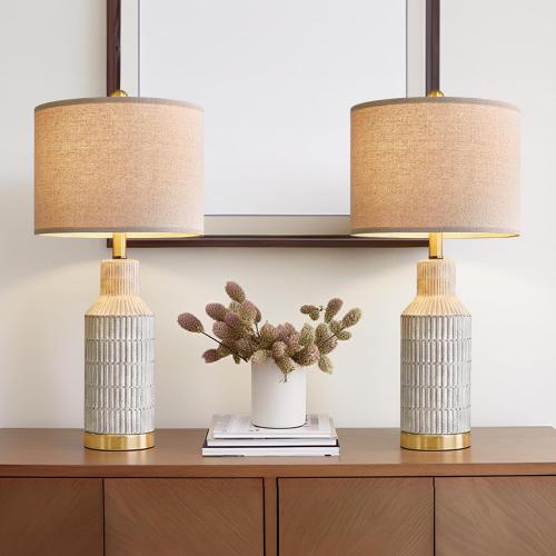 USumkky 25 Modern Ceramic Lamps Single Table Lamp for Living Room Bedroom Farmhouse Nightstand Bedside Lamps