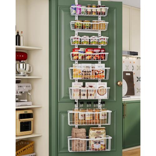 Over The Door Organizer，8-Tier Over The Door Pantry Organizer with Adjustable Baskets，Metal Hanging Pantry Organizers and Storage for Kitchen, Back of Door Seasoning Rack (White)