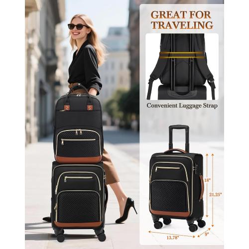 RAINSMORE Carry On Luggage with wheels, Softside Suitcases Set 3 Piece