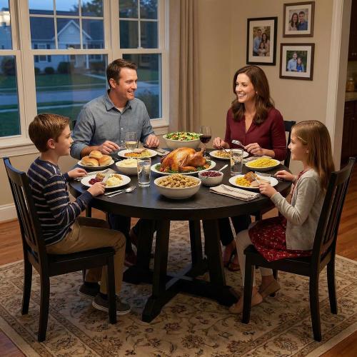 Garvee 47 Inch Round Dining Table for 4-6 People, Wood Kitchen Table, Black