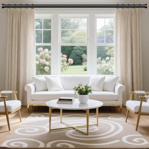 VOIIY Curtain Rods for Windows 48 to 84 Inch(4-7 Feet),Black 1'' Diameter Drapery Rods with End Cap Style Design,Modern Adjustable Heavy Duty Curtain Rod,Size:36''-88''
