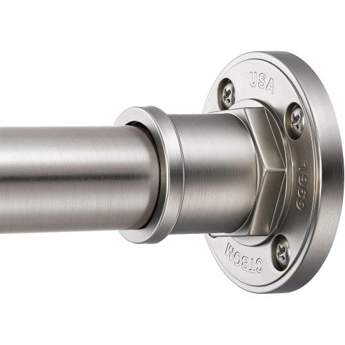 BRIOFOX Industrial Shower Curtain Rod - 2-in-1 Design Tension Curtain Rod - Never Rust Non-Slip 43 to 72 Inch 304 Stainless Steel, Brushed Nickel Window Curtain Rod