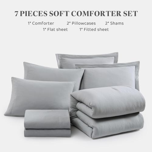 King Size Comforter Set- 7 Pieces Prewashed Bed in a Bag King Bedding Sets