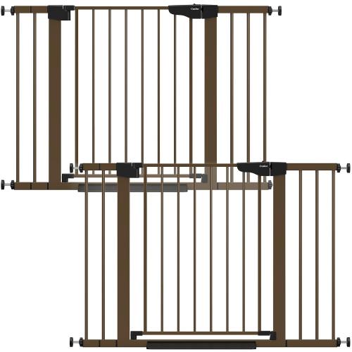 Cumbor 2 Pack 30-46 Baby Gate for Stairs, Auto Close Dog Gate Indoor Brown | Easy Install Pressure Mounted Pet Gates for Doorways, Easy Walk Thru Wide Safety Gate for Dog-Mom's Choice Awards Winner