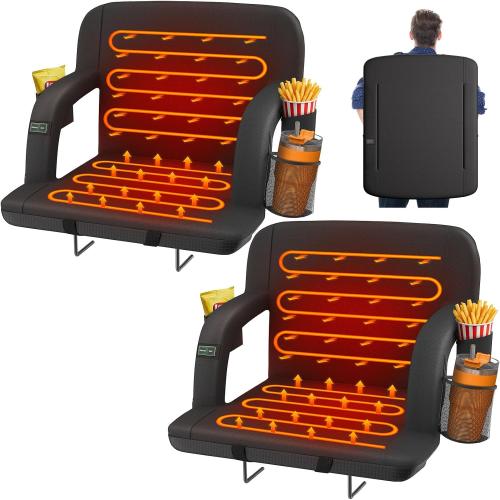 HOPERAN 23 2pcs Dual-Sided Heated Stadium Seats for Bleachers with Back Support, 3 Levels Heating Stadium Seating for Bleachers Seat with Backrest, 5 Pockets Portable Stadium Chair for Outdoor
