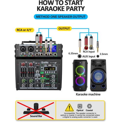 R4-PROS 4 Channel Karaoke Mixer with 2 Wireless Microphones, Bluetooth