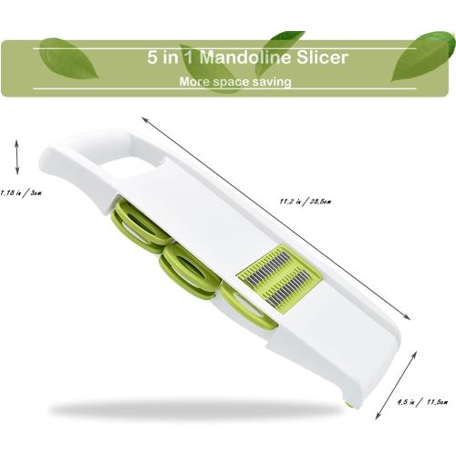NACOLUS 5 in 1 Mandoline Slicer Vegetable Slicer Mandolin Multi Blade Potato Veggie Slicer Vegetable Cutter Julienne Shredder Potato Slicer Green