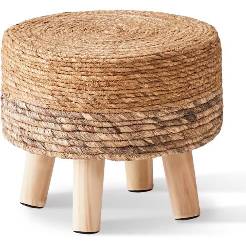 Ottoman Outdoor Sea Grass Stool Poufs Hand Woven Round Foot Stool for Sofa Desk Soft Step Stool Padded Foot Rest Multiple Colors Decorative Furniture Natural/Brown