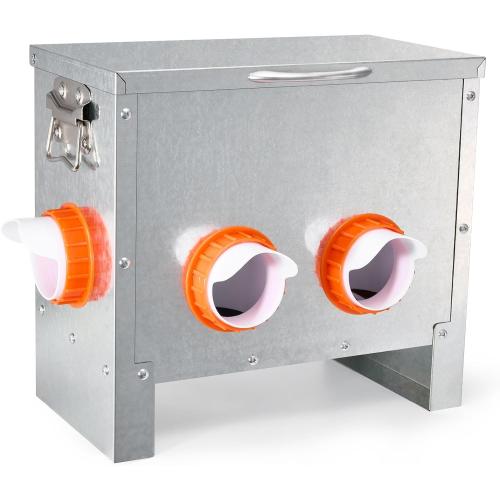 Automatic Chicken Feeder No Waste Large Capacity 25lbs 4-Ports Metal Poultry Feeder with Pull Handle for Chickens Geese Ducks Poultry Coop Weatherproof Design (25lb with 4 Ports)
