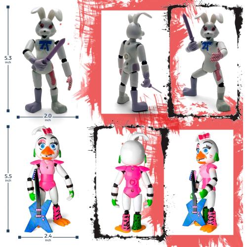 Toysvill 9 PCS Inspired by Five Night Toys, Security Breach Action Figures [Springtrap, Bonnie, Roxanne Wolf, Glamrock Chica, Montgomery Gator, Glamrock Fred, Vanny, Sundrop, Moondrop]