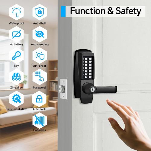Mechanical keyless Lock Optional 2-3/8 or 2-3/4 Deadlatch, Matte Black
