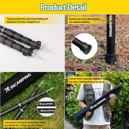 Adjustable Heavy Duty Tarp Poles 7.6FT,XINCAMPING Aluminum Tent Poles with Protection Cap - 4 Pack Rust-Proof Awning Poles for Camping, Hiking, Canopy & Outdoor Shelter