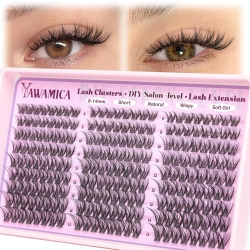 Wispy Lash Clusters Spider Eyelash Clusters 8-14mm CC Curl Cluster Eyelash Extensions 216Pcs Individual Lashes Soft Natural Volume Cluster Lashes Easy DIY Lash At-Home for Beginners by Yawamica