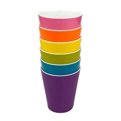 French Bull Melamine 16oz Tumblers - Colorful Assorted Set of 6, Stackable, Dishwasher Safe, BPA-free, Dringking Cups