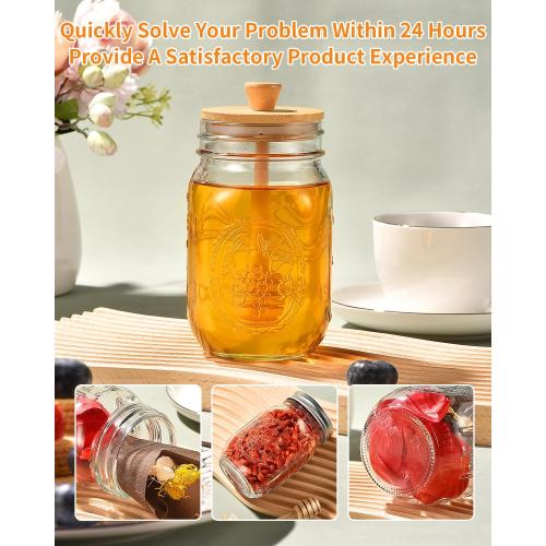 TANGLONG Honey Jar with Dipper and Lid, 16oz Honey Pot Set of 3