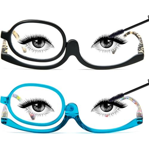 MMOWW 2 Pairs Makeup Reading Glasses for Women Magnifying Flip Down Cosmetic Readers