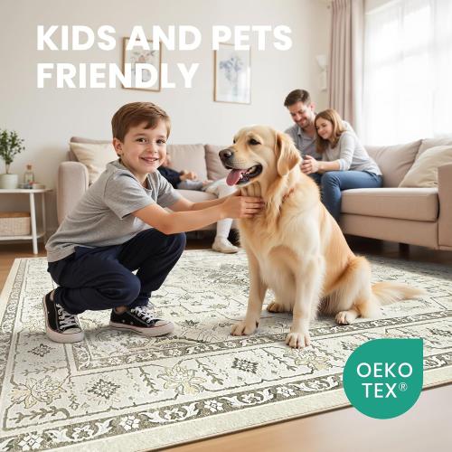 5x7 Area Rugs for Living Room,Large Washable Rug,Beige