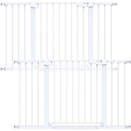 Cumbor 2-Pack 29.7-51.5 in Extra Wide Baby Gate for Stairs, Dog Gate White | Auto Close & Double Lock for Doorways, One-Hand Open Child Gate for Toddler & Pets Indoor, Pressure or Hardware Mounted