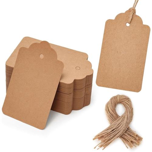 SallyFashion 100pcs Gift Tags with String Attached, 1.7 x 2.8 inch Kraft Paper Hang Tags for Clothes DIY Crafts Wedding Holiday (Brown)