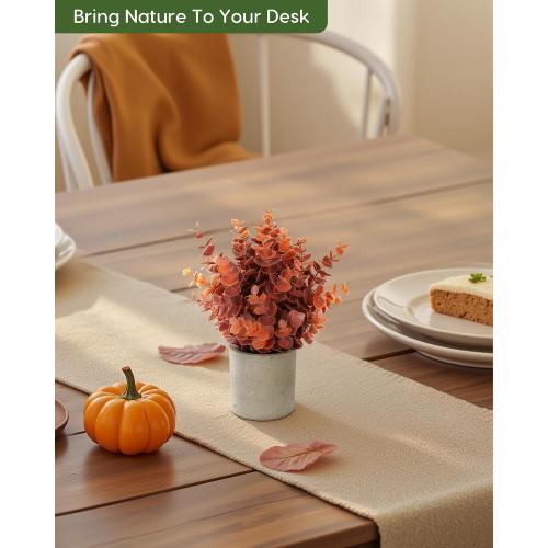 Velener 2 PCS Small Fake Eucalyptus Plant Artificial Potted Plants Indoor for Desk, Shelf, Home Decor Realistic Faux Plant for Office, Bathroom, Living Room Decoration (Fall Orange)
