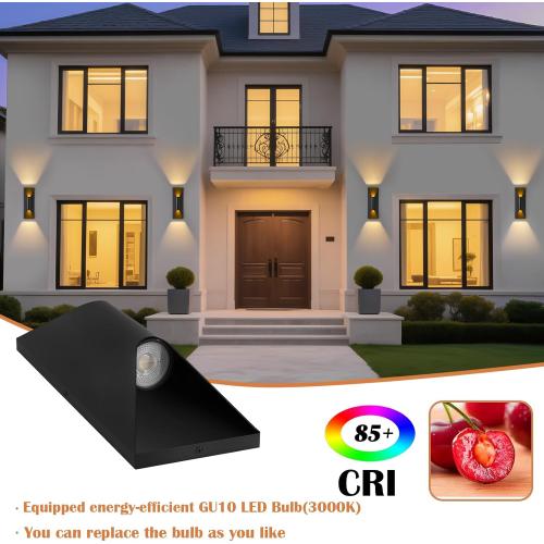 Outdoor Wall Light Fixture, 15 Up and Down Waterproof Porch Wall Sconce, Replaceable Bulb, 3000K LED, Modern Black Outside Lights for House, Front Door, Garage