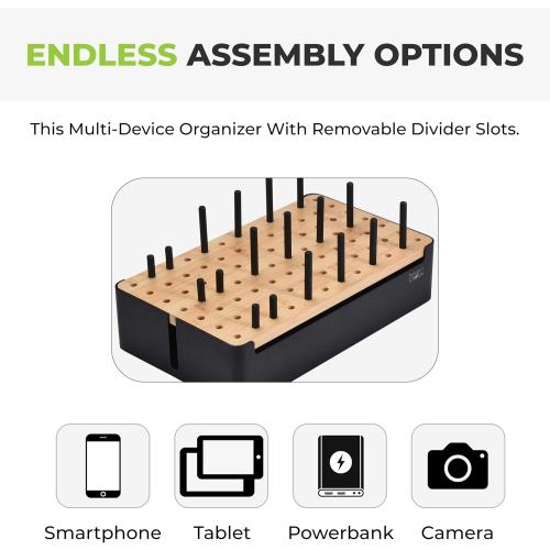 Prosumer's Choice Bamboo Charging Station for Multiple Devices - Wood Device Dock, Organizer Suitable Apple & Android Cell Phone, Tablet, iPad Cables Not Included, Metal & Bamboo Black